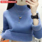 Turtleneck Winter Sweater Women Elegant Thicken Velvet Lined Warm Sueter Knitted Pullover Slim Tops Jersey Knitwear Jumper New
