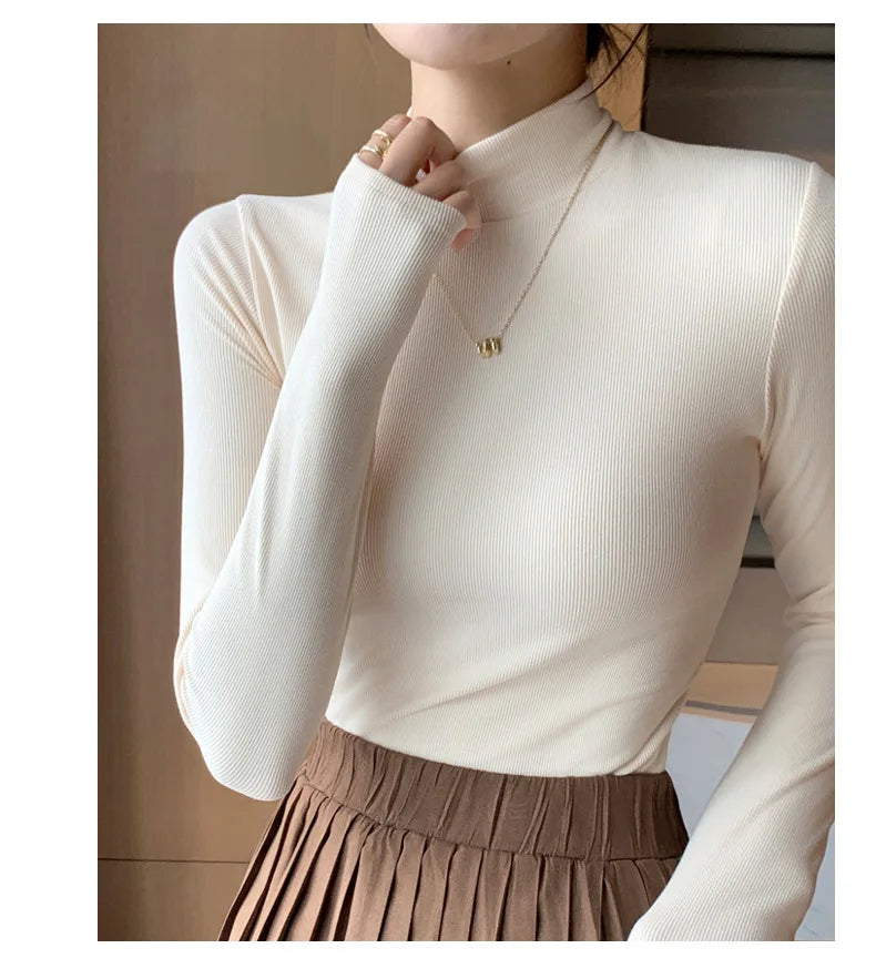 Women’s Slim Half‑Turtleneck Knitted Pullover Sweater