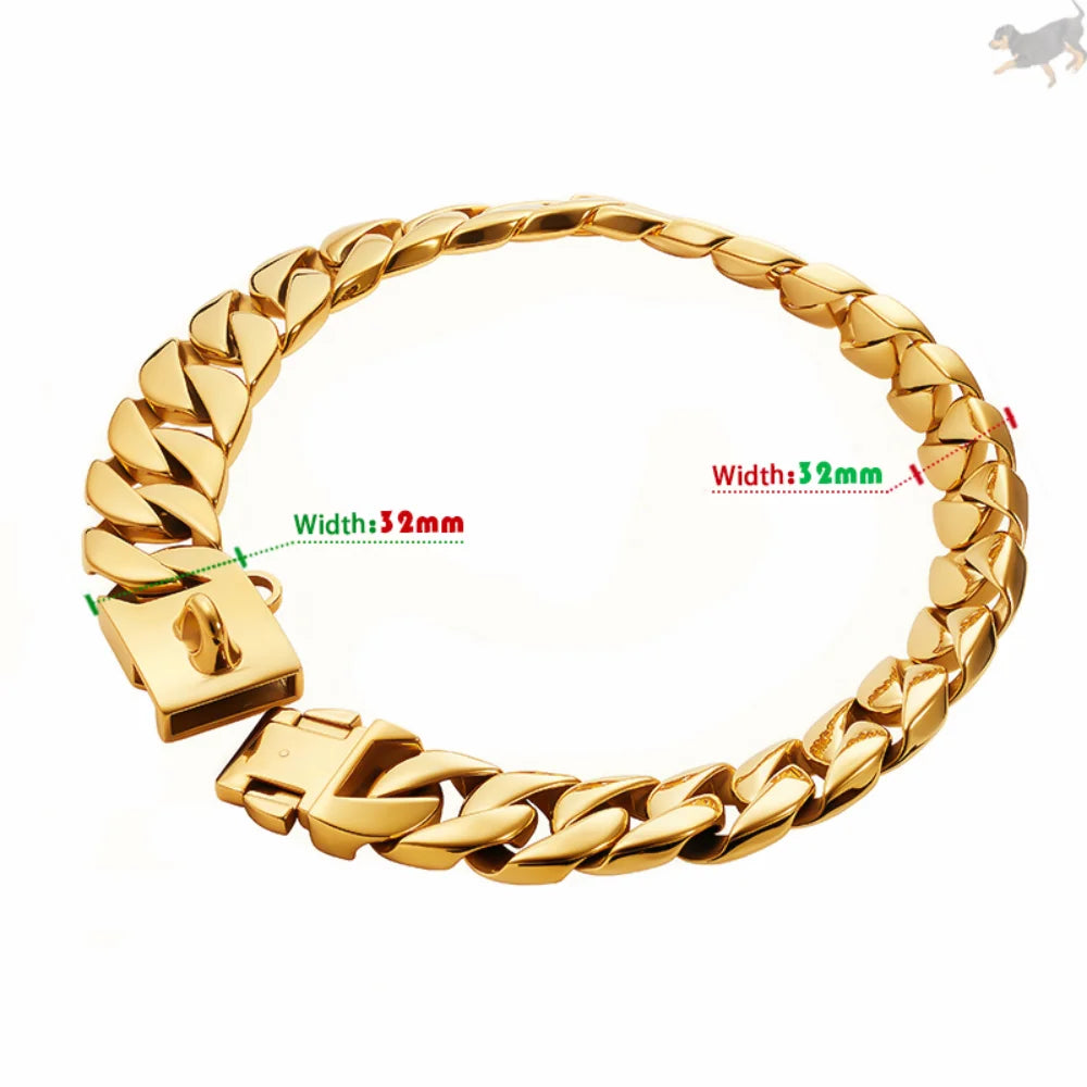 32mm Metal Pet Choker Large Dog Collar Gold Silver Stainless Steel Chain Dog Accessories for Cane Corso Labrador Rottweiler