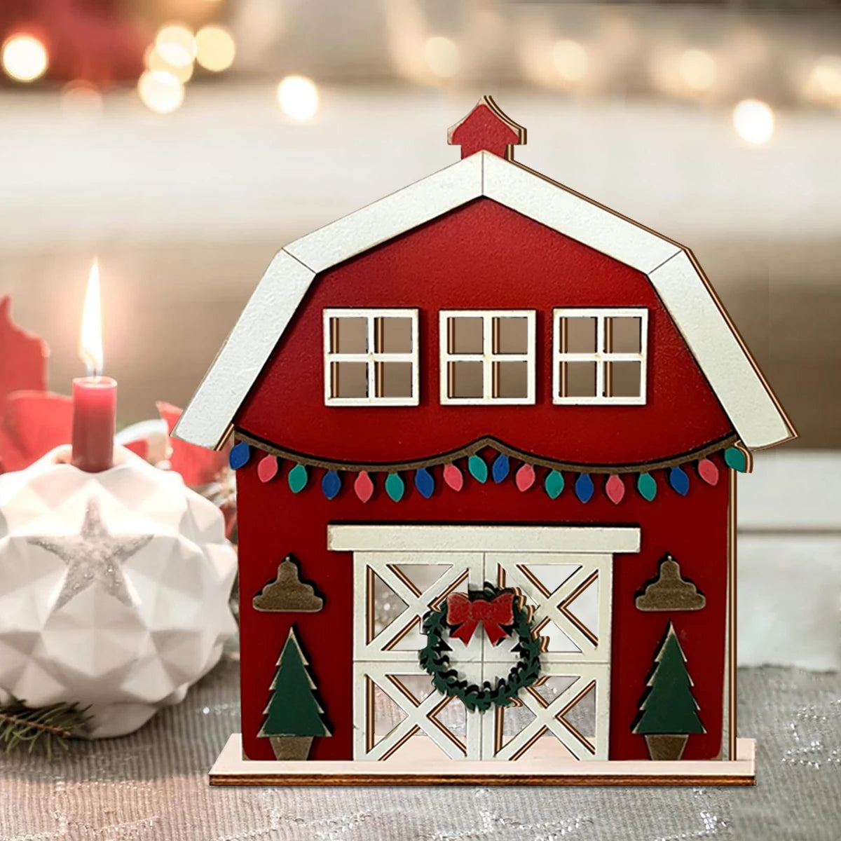 Festive Wooden Barn - shaped Ornament