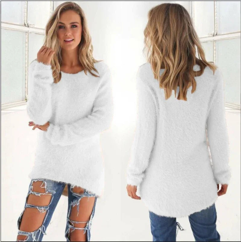 Women Warm Solid‑Color O‑Neck Loose Knit Sweater