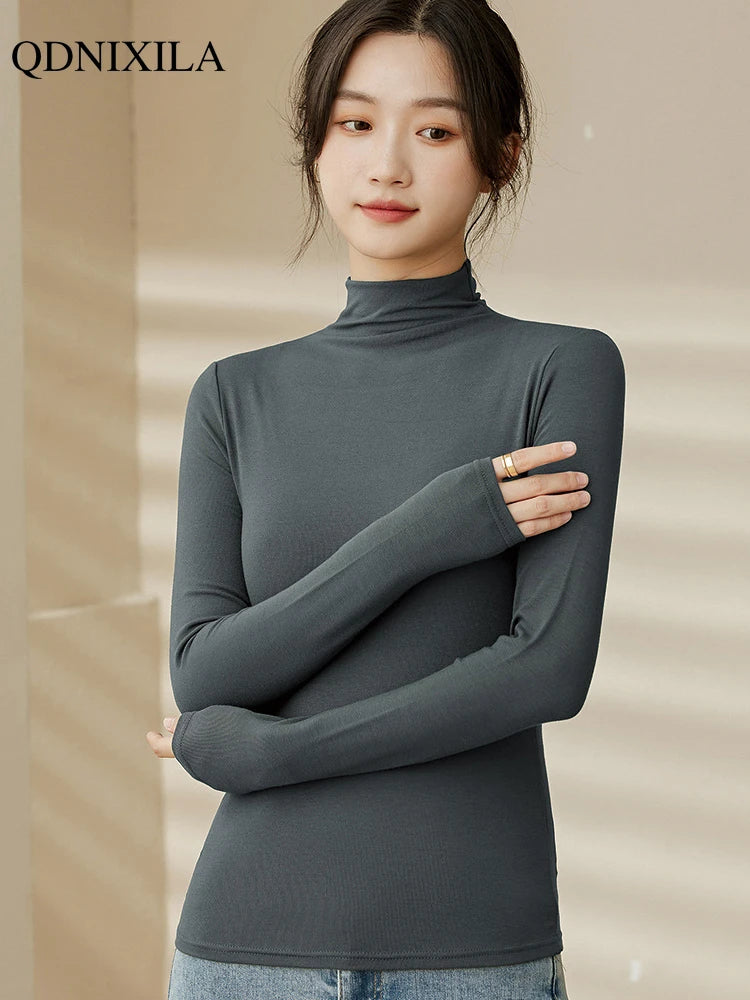 Women Half‑Turtleneck Modal Bottoming Shirt
