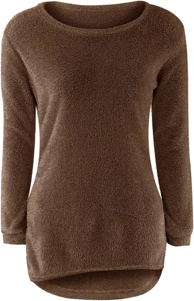 Women Warm Solid‑Color O‑Neck Loose Knit Sweater