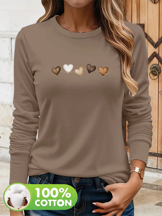 Women’s Cotton Heart‑Print Long‑Sleeve Top