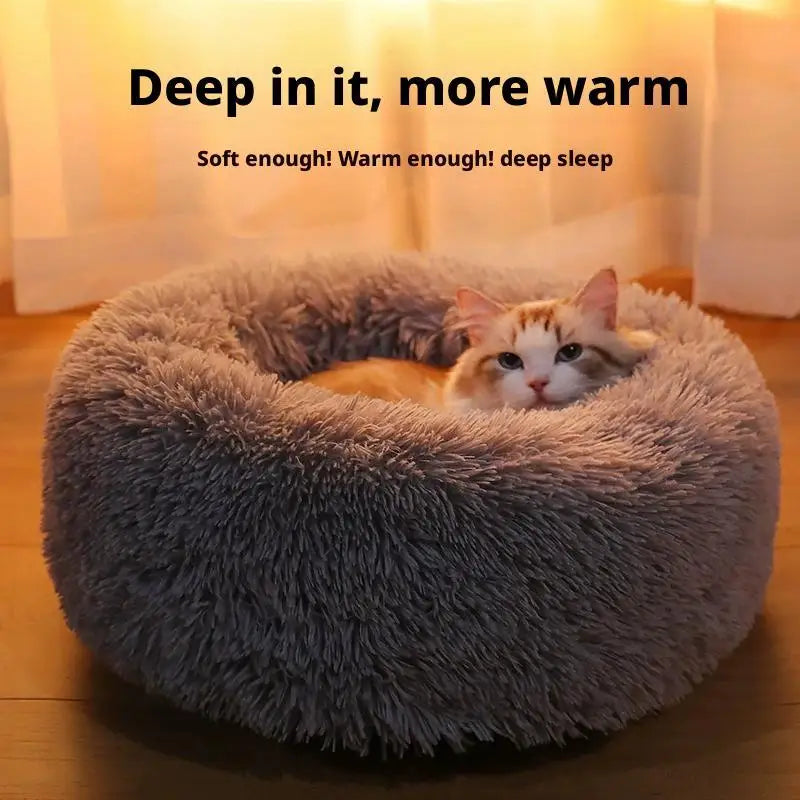 Winter Round Plush Dog Beds Washable Plush Fluffy Pet Cushion Dog Cat Bed Mat Portable Pet Kennel Puppy Pad