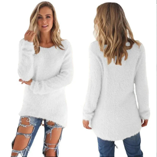 Women Warm Solid‑Color O‑Neck Loose Knit Sweater