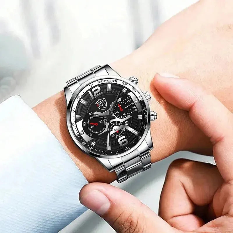 The DEYROS 5PCS Set: Fashion Men's Calendar Quartz Watch, Necklace, and Bracelet