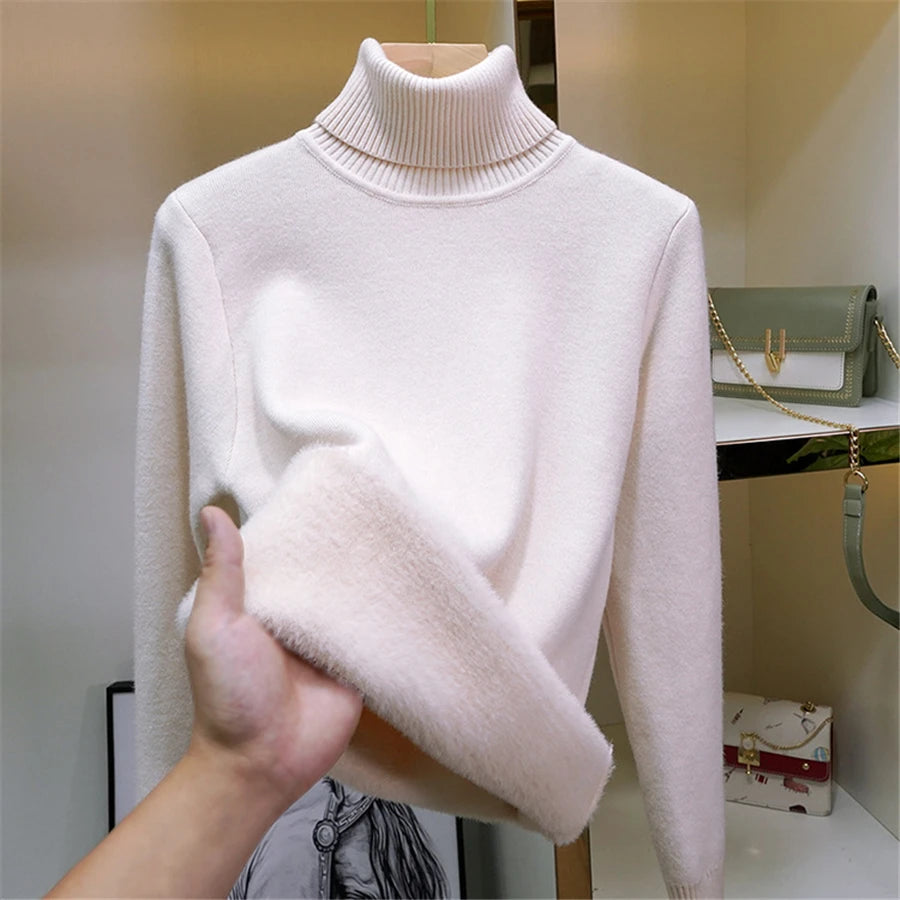 Women’s Velvet‑Lined Thick Turtleneck Sweater