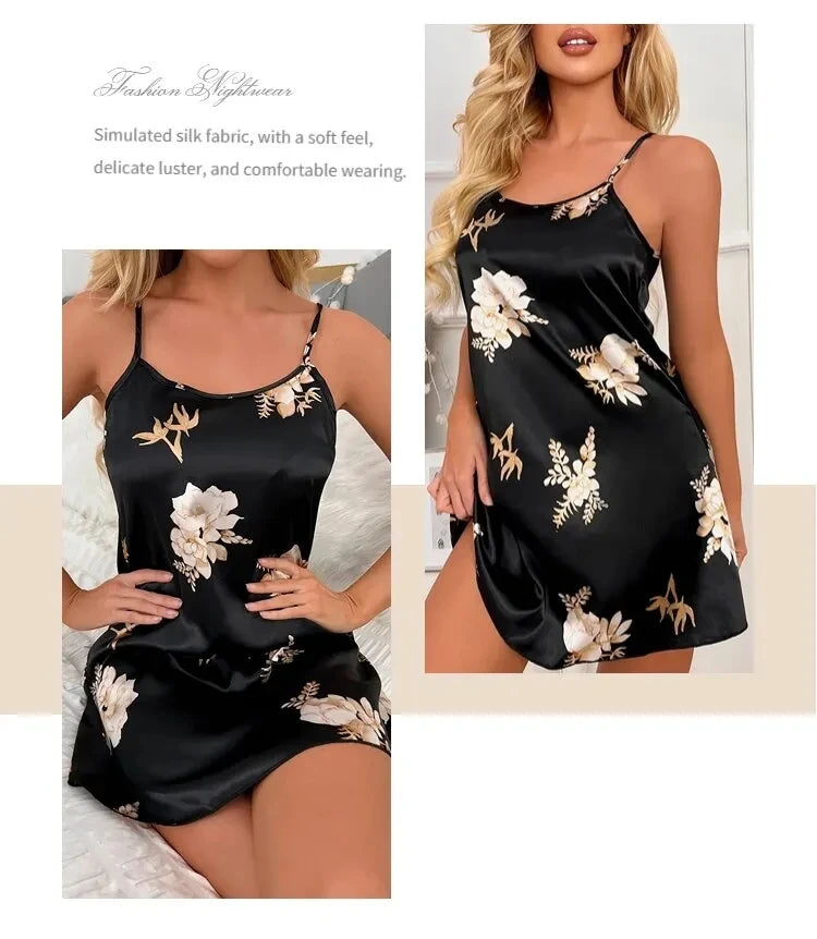 Midnight Blossom Satin Nightdress