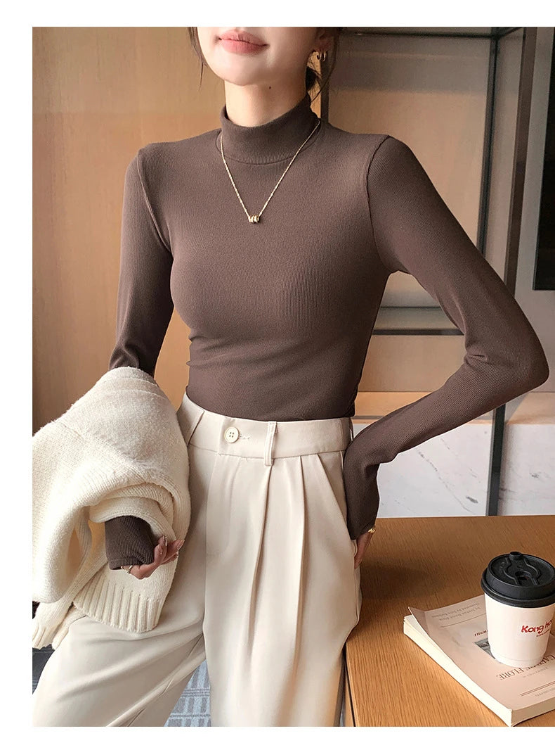 Women’s Slim Half‑Turtleneck Knitted Pullover Sweater