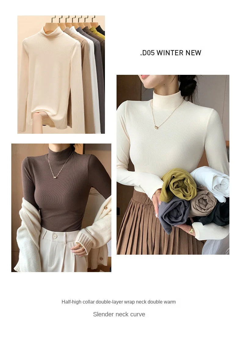 Women’s Slim Half‑Turtleneck Knitted Pullover Sweater