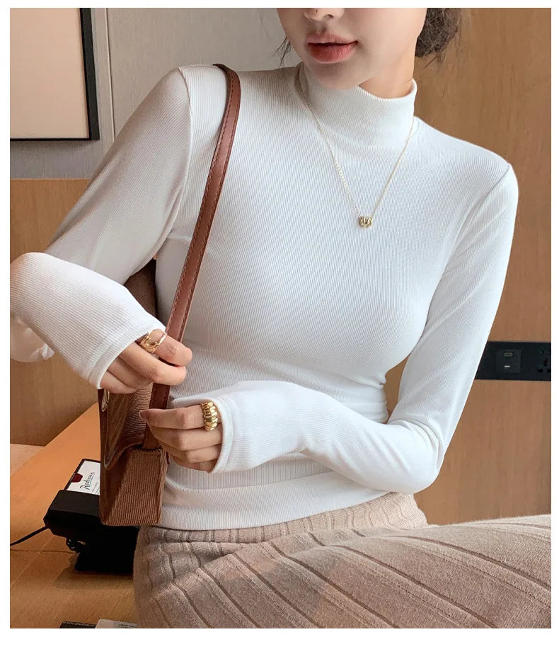 Women’s Slim Half‑Turtleneck Knitted Pullover Sweater