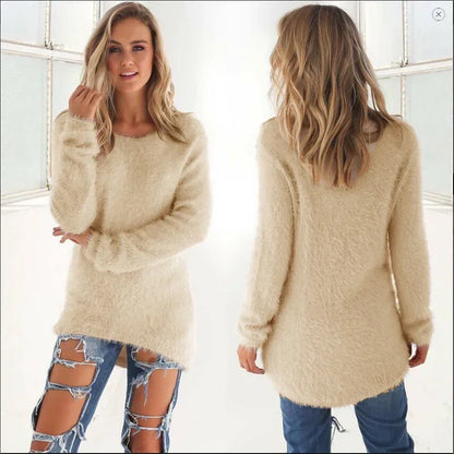 Women Warm Solid‑Color O‑Neck Loose Knit Sweater