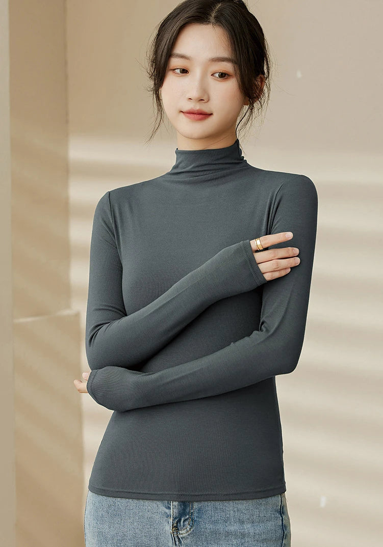 Women Half‑Turtleneck Modal Bottoming Shirt