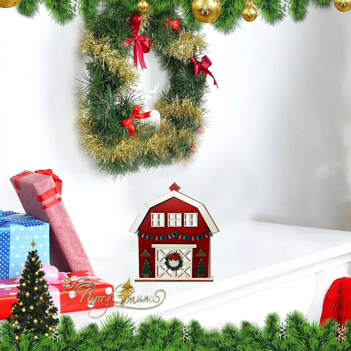 Festive Wooden Barn - shaped Ornament