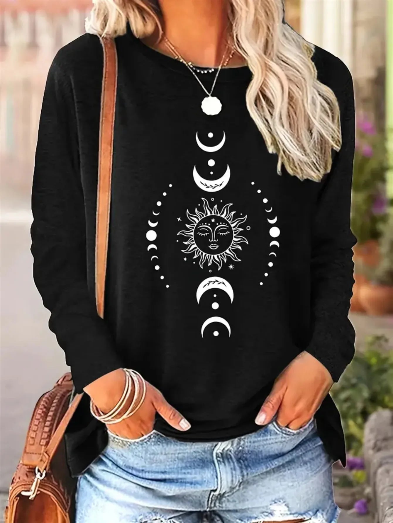 Women’s Cotton Printed Long‑Sleeve Top