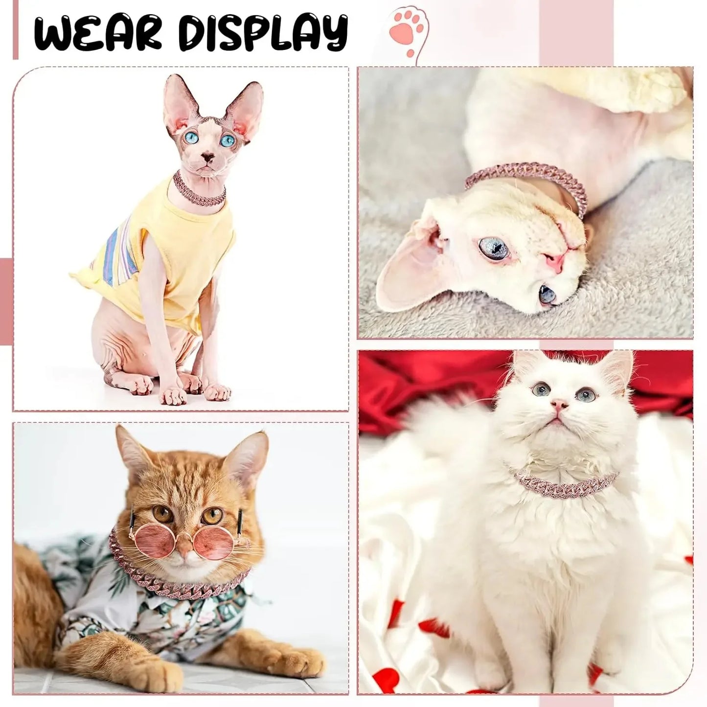 Dog Chain Collar Diamond Cuban Link Necklace Metal Cat Chain Pet Crystal Collar Jewelry Accessories for Dogs Cats