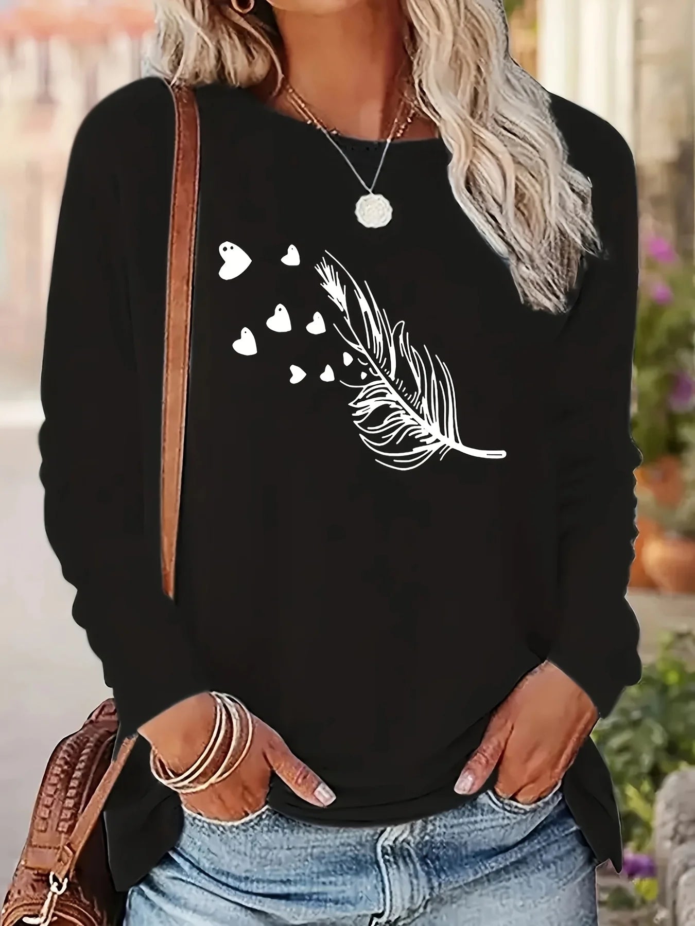 Women’s Cotton Printed Long‑Sleeve Top