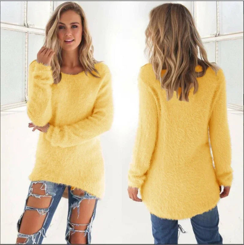 Women Warm Solid‑Color O‑Neck Loose Knit Sweater