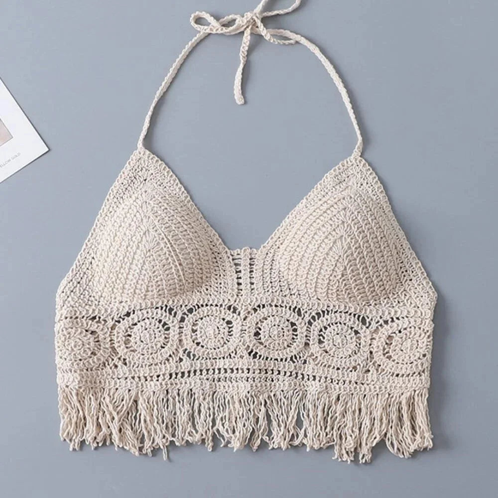 Boho Fringe Halter Crop Top