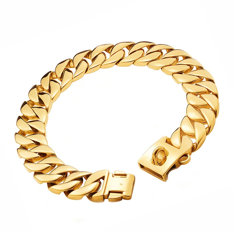 32mm Metal Pet Choker Large Dog Collar Gold Silver Stainless Steel Chain Dog Accessories for Cane Corso Labrador Rottweiler