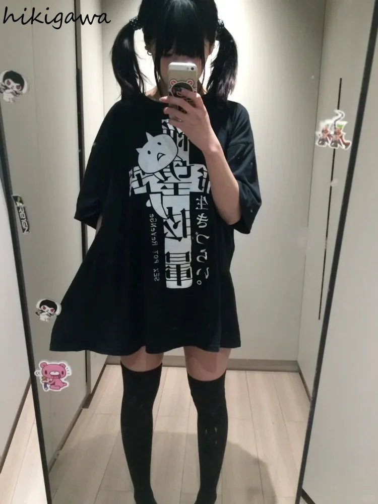 Women’s Y2K Cotton Oversized Graphic T‑Shirt