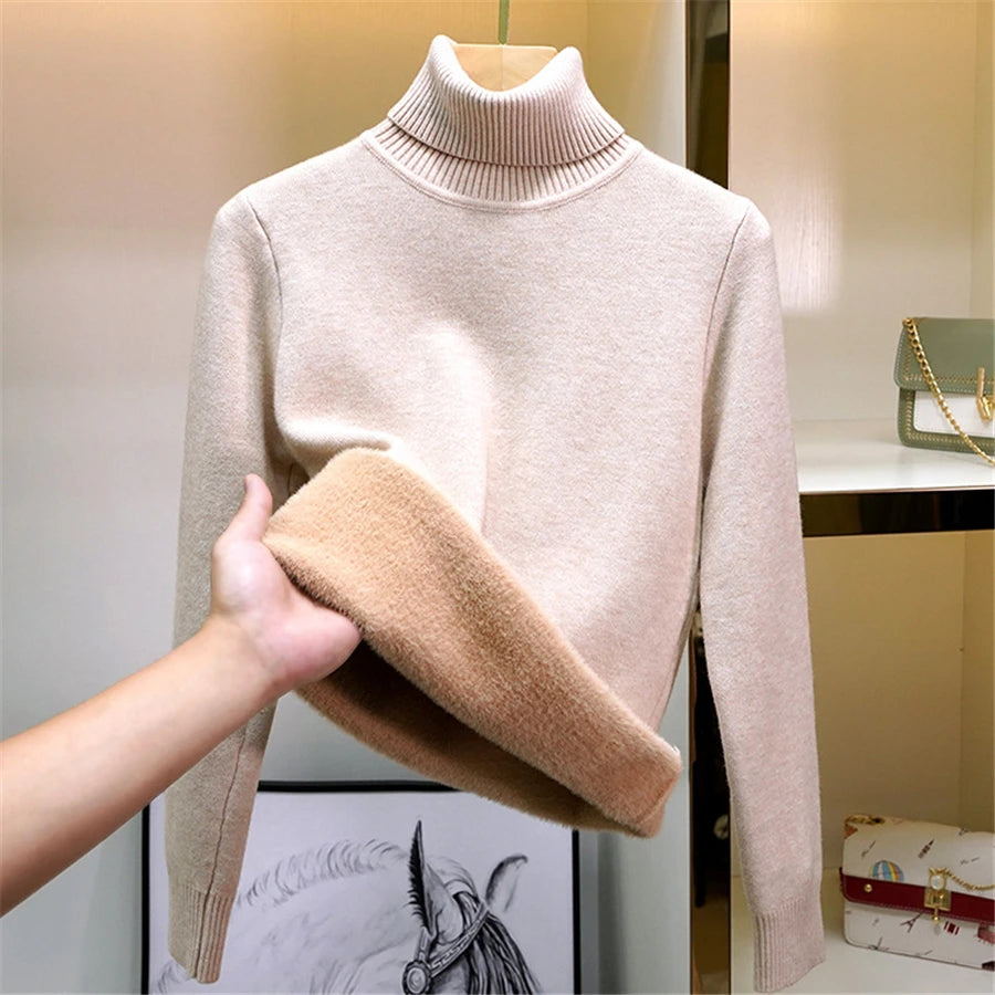 Women’s Velvet‑Lined Thick Turtleneck Sweater