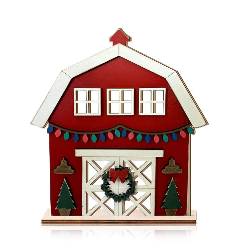 Festive Wooden Barn - shaped Ornament