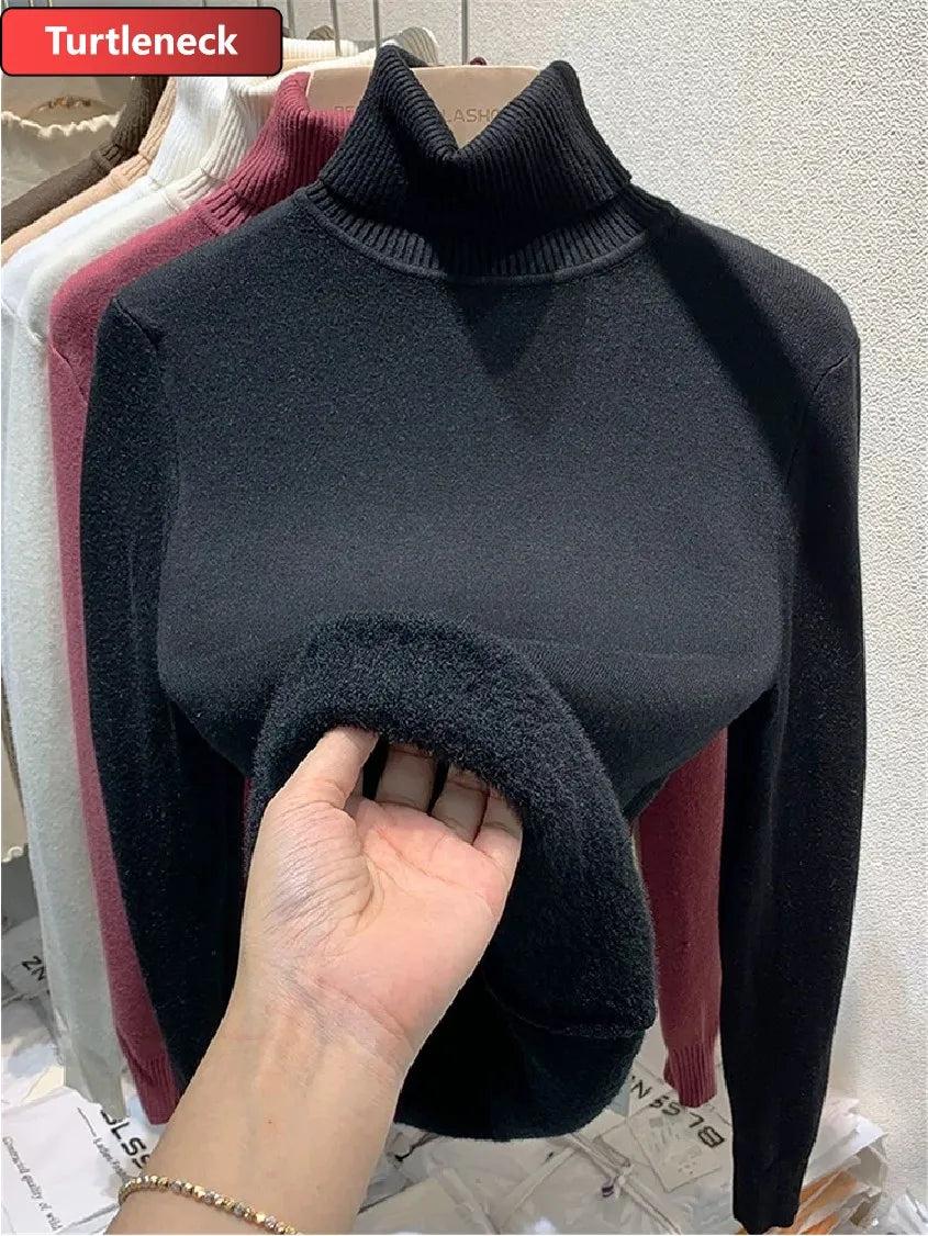 Women’s Velvet‑Lined Thick Turtleneck Sweater