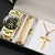 The DEYROS 5PCS Set: Fashion Men's Calendar Quartz Watch, Necklace, and Bracelet
