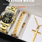 The DEYROS 5PCS Set: Fashion Men's Calendar Quartz Watch, Necklace, and Bracelet