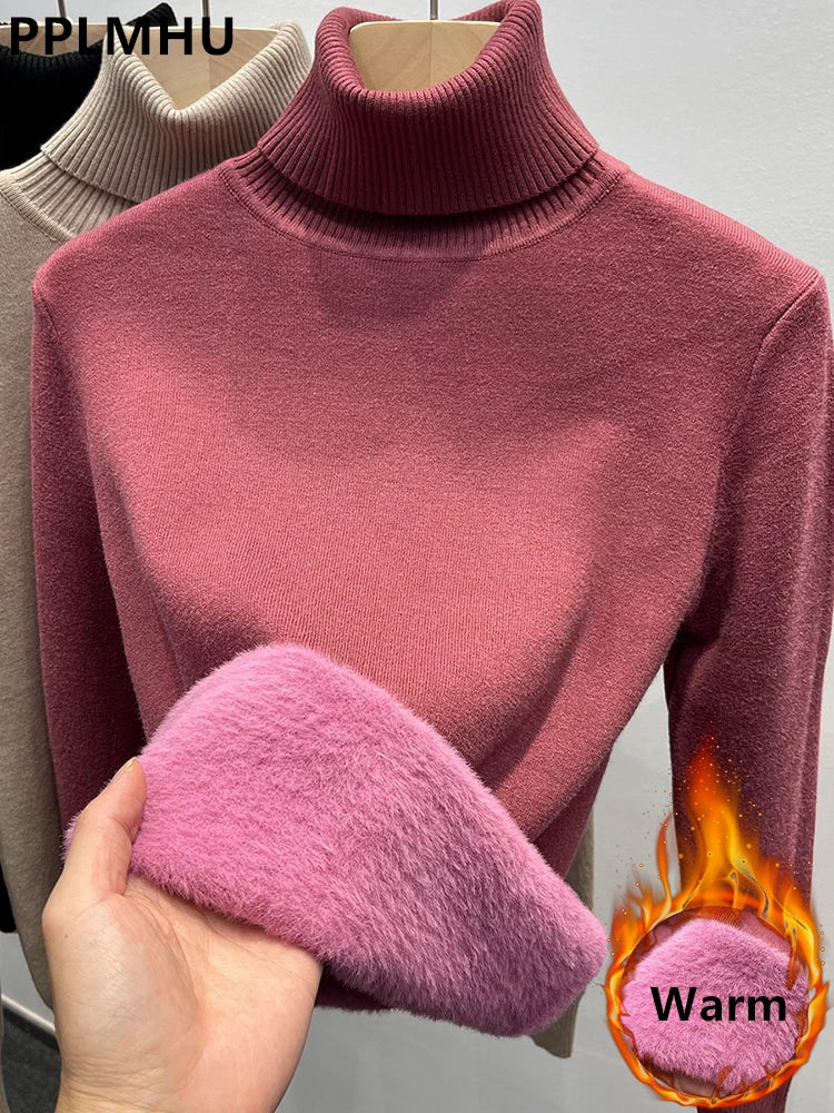 Women’s Velvet‑Lined Thick Turtleneck Sweater