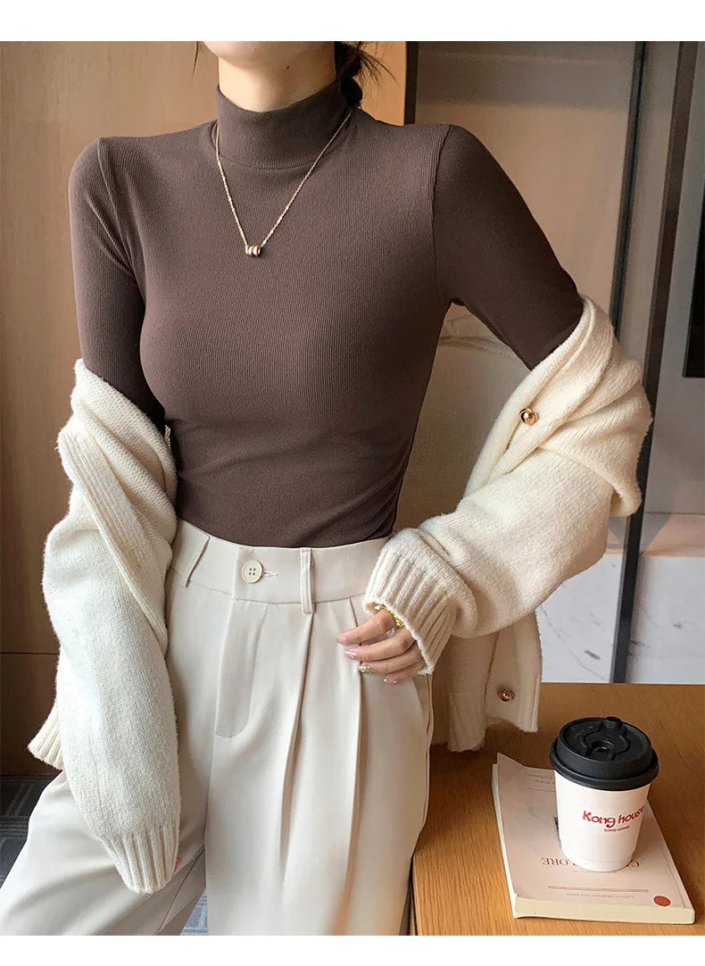 Women’s Slim Half‑Turtleneck Knitted Pullover Sweater