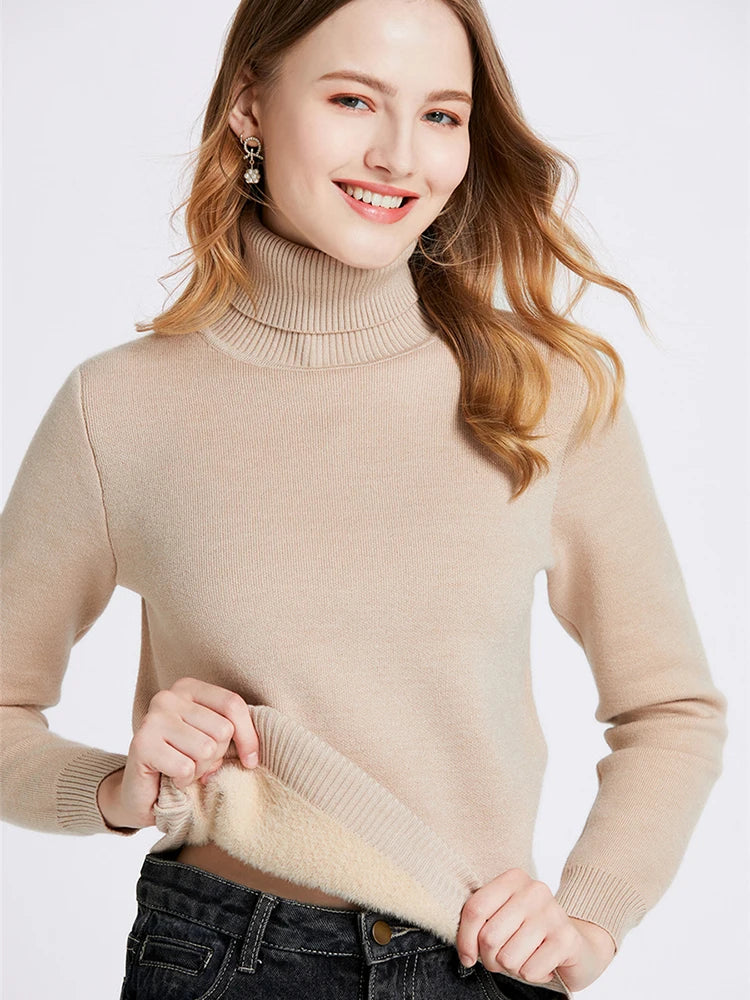 Women’s Velvet‑Lined Thick Turtleneck Sweater