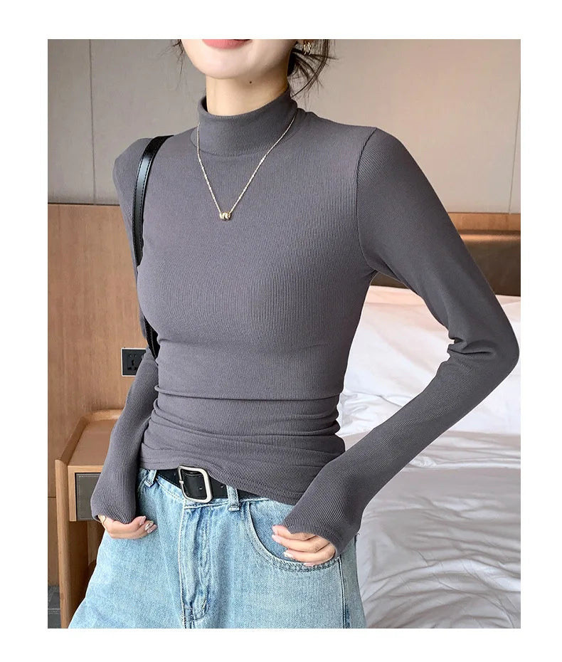 Women’s Slim Half‑Turtleneck Knitted Pullover Sweater