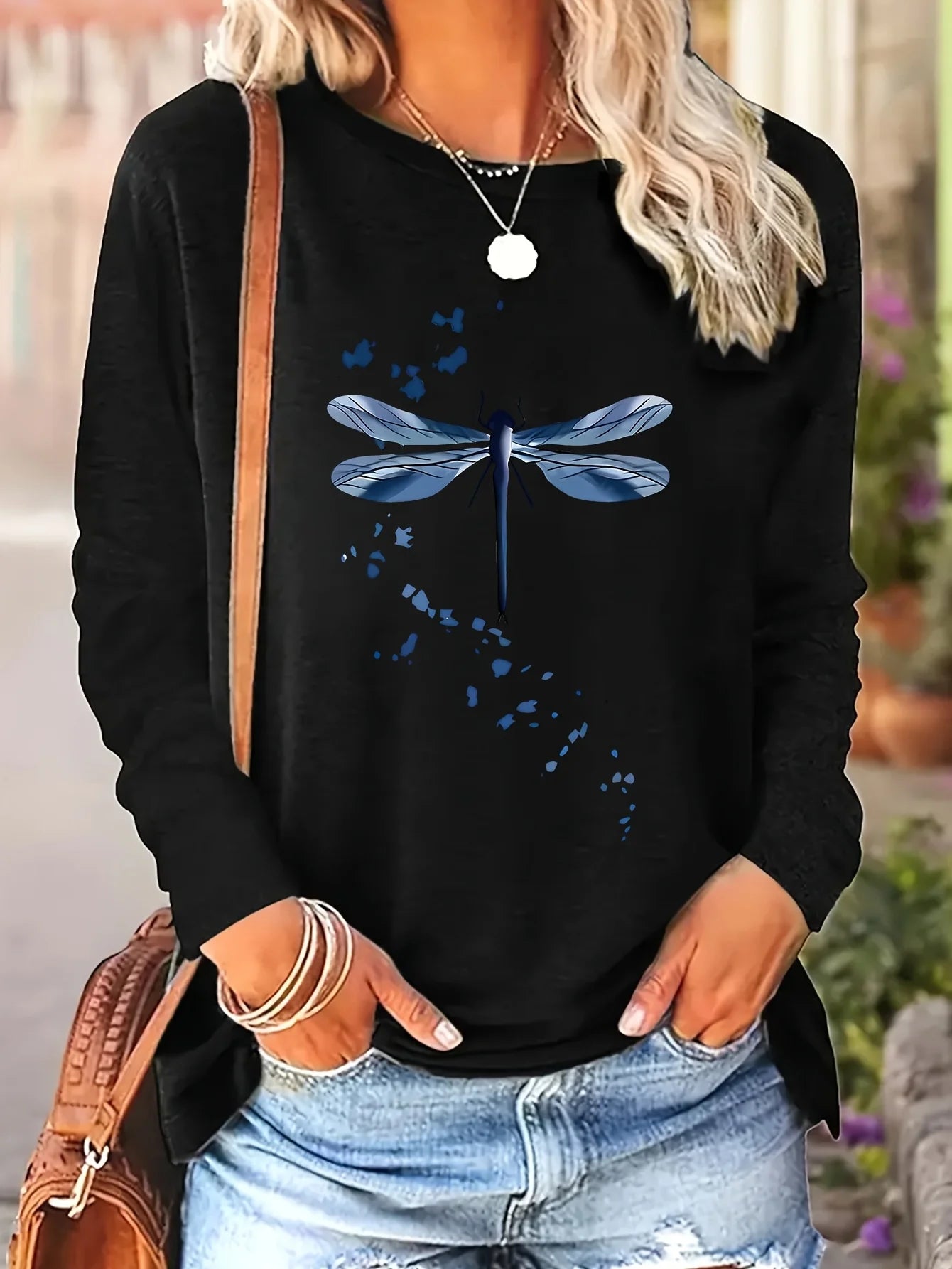 Women’s Cotton Printed Long‑Sleeve Top