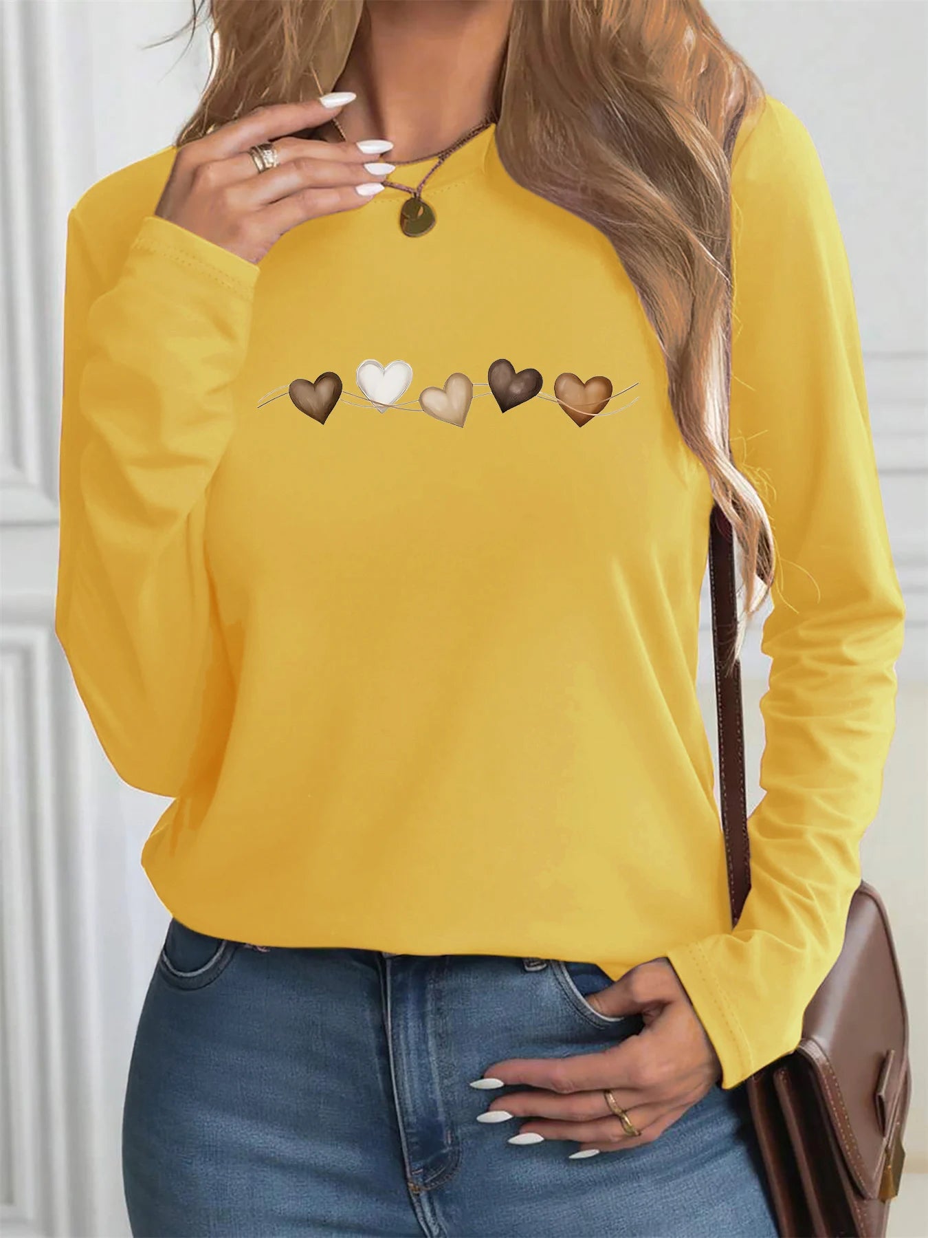 Women’s Cotton Heart‑Print Long‑Sleeve Top