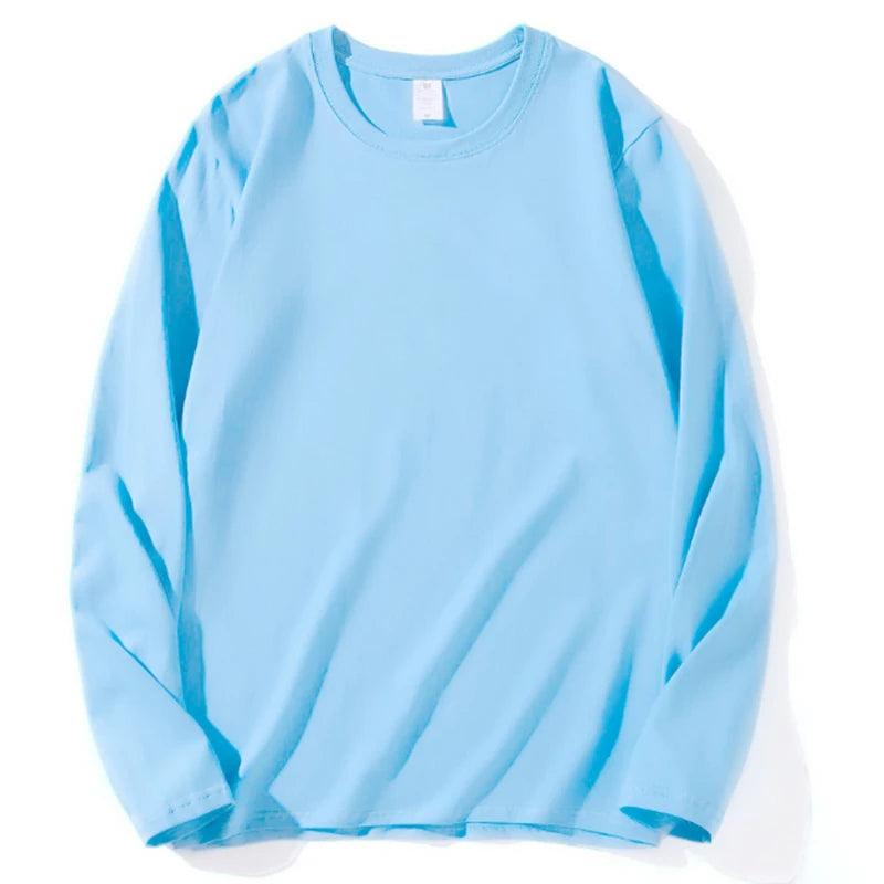 Women Leisure Cotton Long‑Sleeve Round‑Neck Top