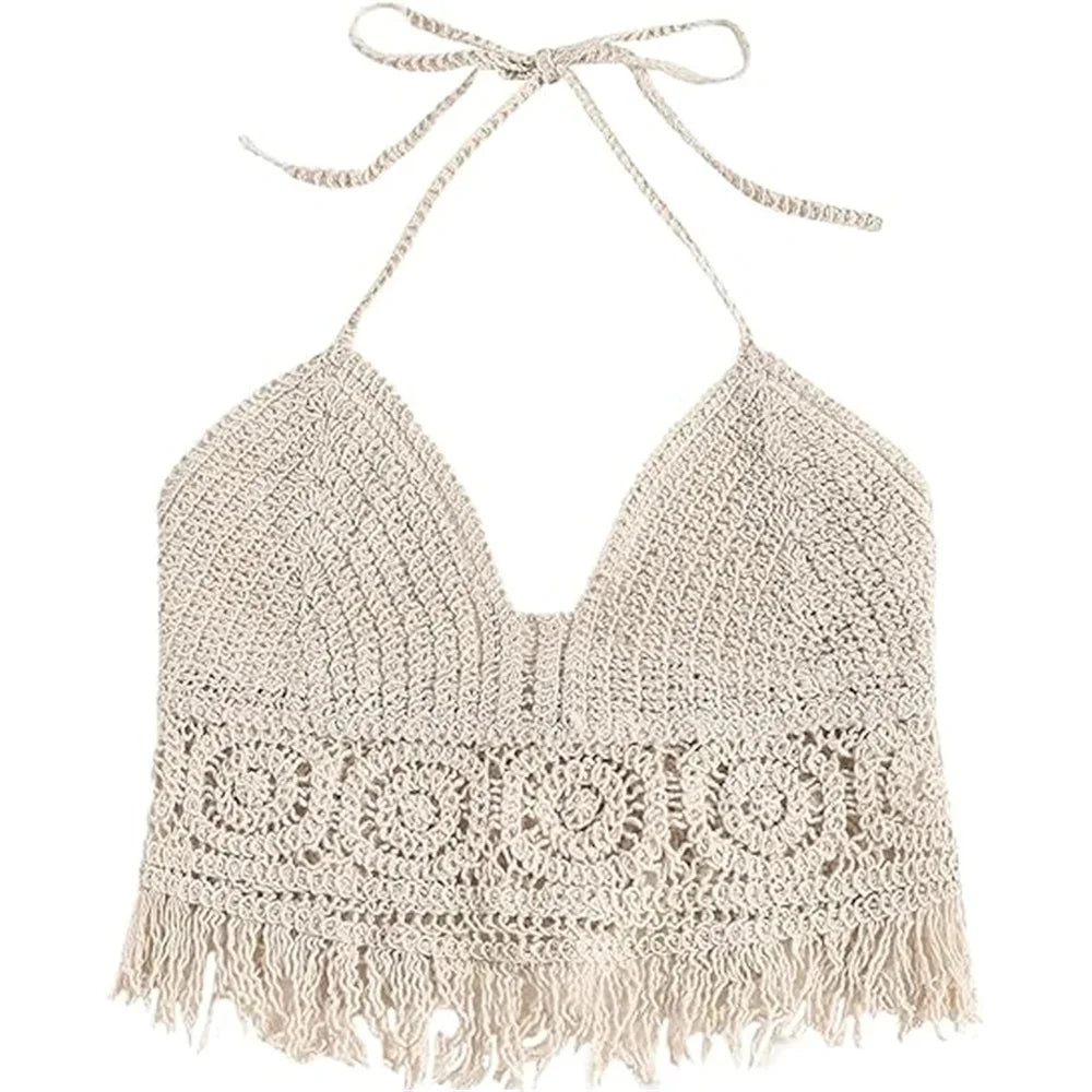 Boho Fringe Halter Crop Top