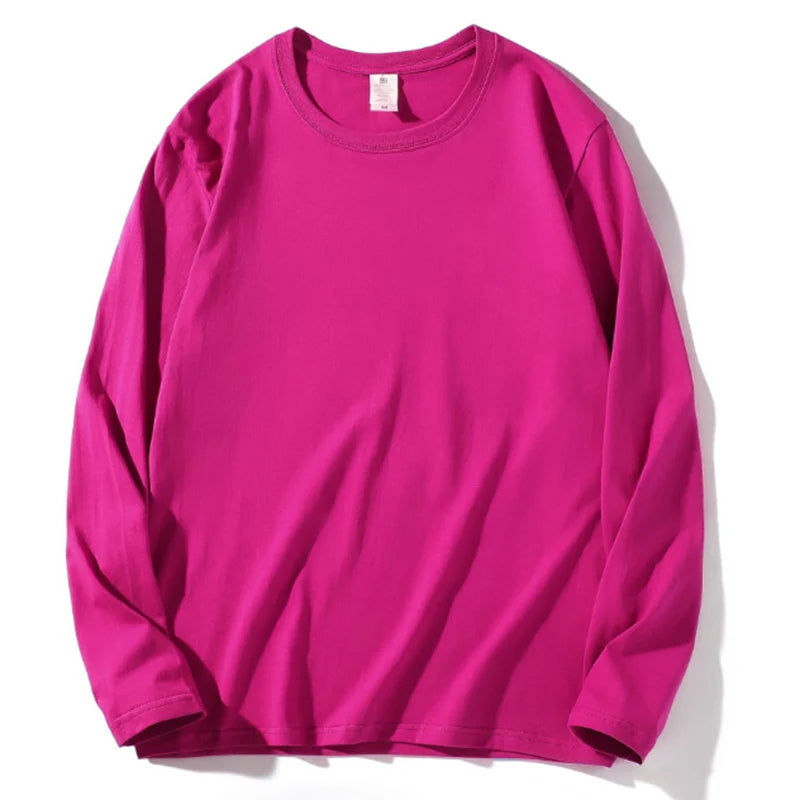 Women Leisure Cotton Long‑Sleeve Round‑Neck Top