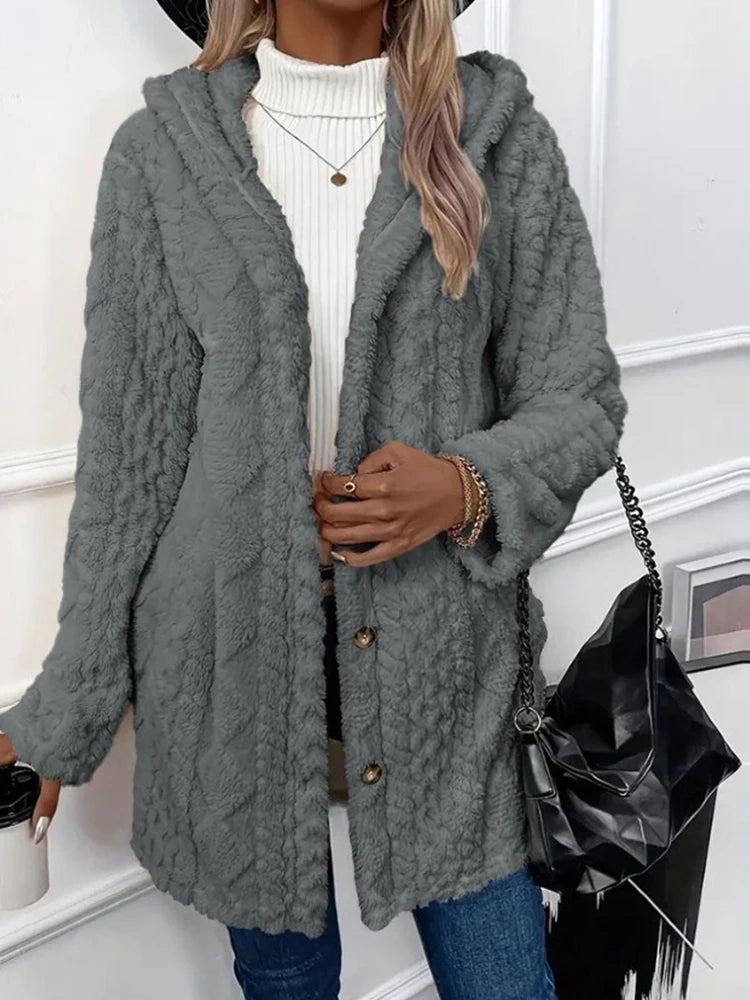 Women’s Thick Plush Hooded Cardigan