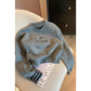 Women’s Grey Letter‑Embroidery Crew‑Neck Short Sweater