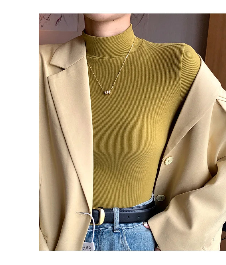 Women’s Slim Half‑Turtleneck Knitted Pullover Sweater