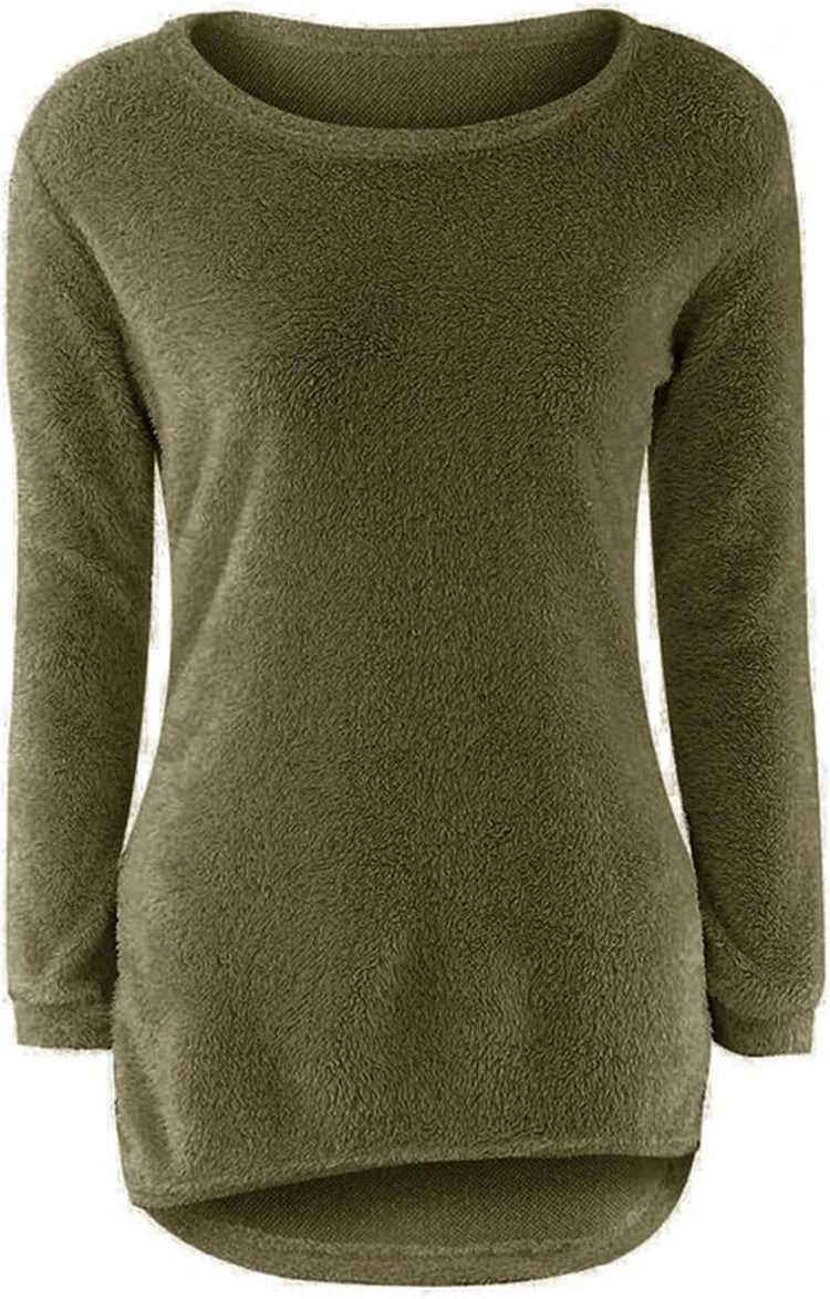 Women Warm Solid‑Color O‑Neck Loose Knit Sweater