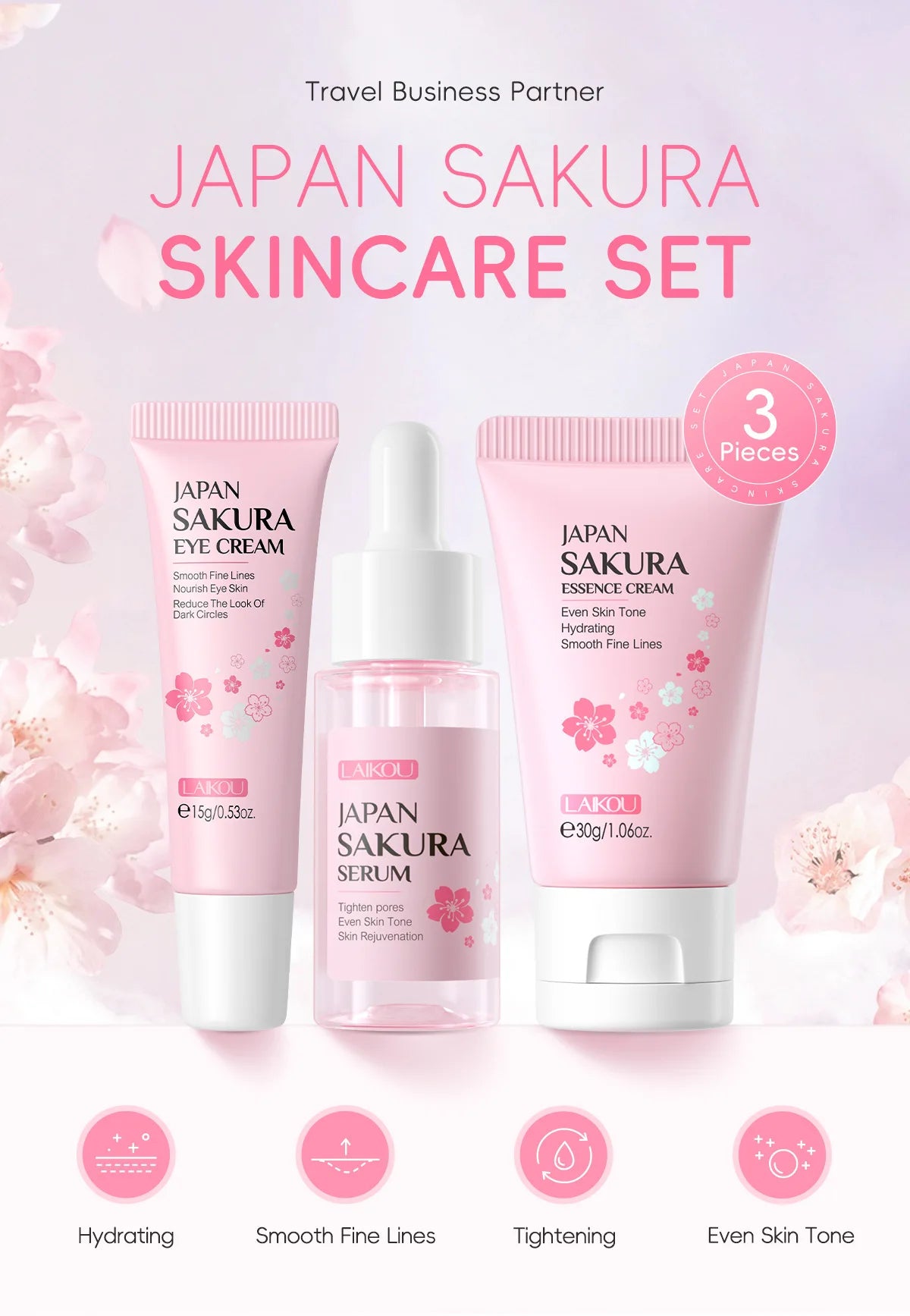 3pcs/set Sakura Skin Care Sets Face Cream Serum Eye Cream Face Beauty Products for Women Daily Moisturizing Skin Care Products