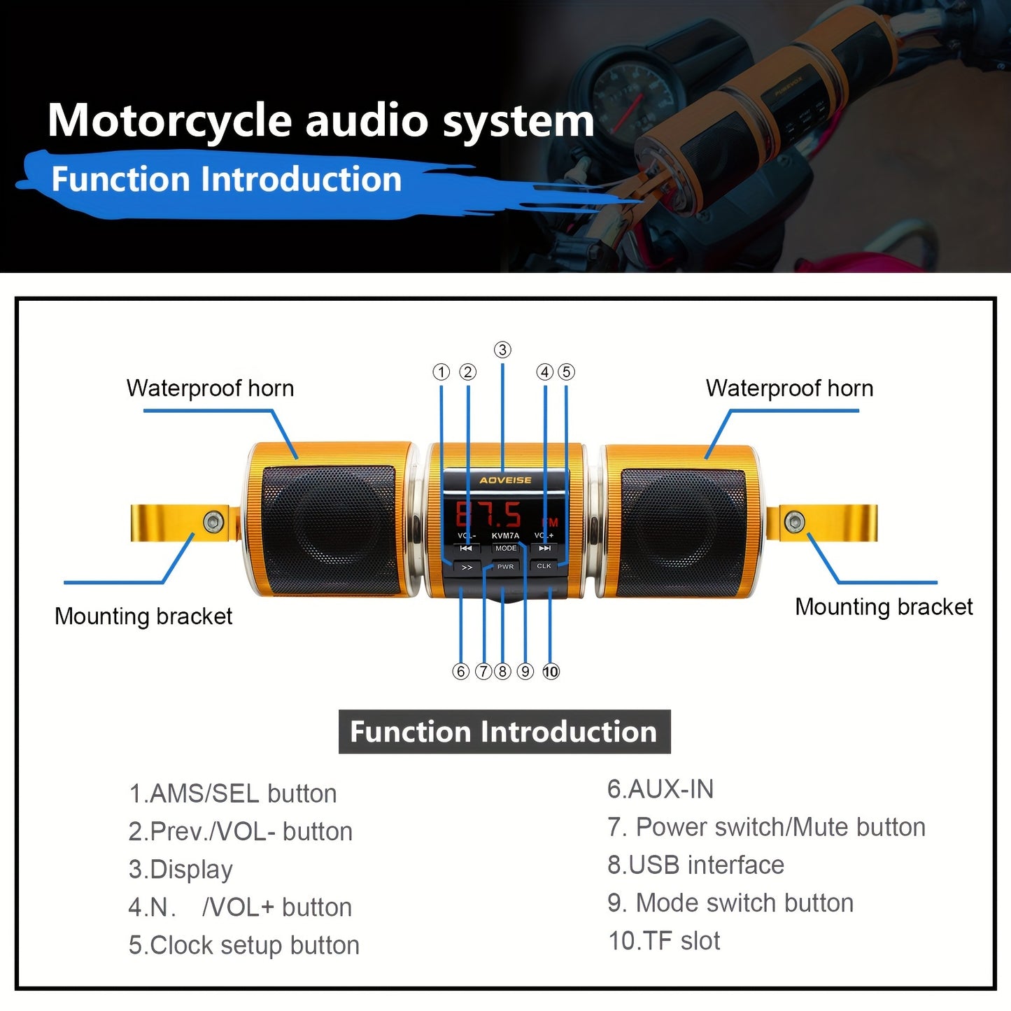Waterproof Wireless Motorcycle ATV